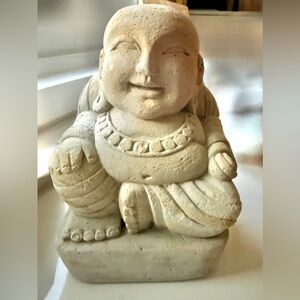 Cast Stone Smiling Seated Buddha Statue | Serene Joyful Meditative Home Décor
